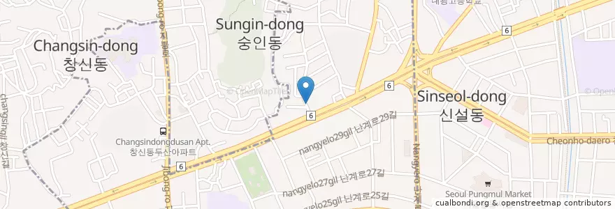 Mapa de ubicacion de 숭인2동 주민센터 en Республика Корея, Сеул, 숭인2동.