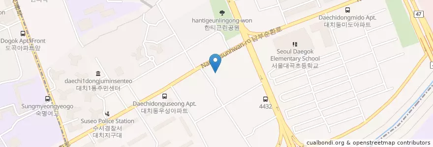 Mapa de ubicacion de 대치1동 주민센터 en 대한민국, 서울, 강남구, 대치동, 대치1동.