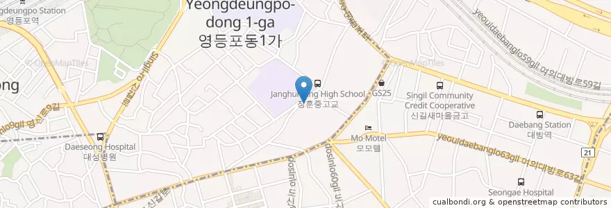 Mapa de ubicacion de 신길2동 주민센터 en Corea Del Sur, Seúl, 영등포구, 신길1동.