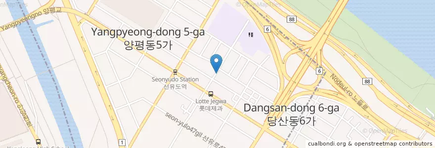 Mapa de ubicacion de 양평2동 주민센터 en Güney Kore, Seul, 영등포구, 당산2동, 양평동.
