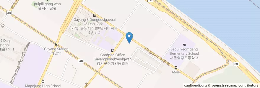 Mapa de ubicacion de 가양3동 주민센터 en Güney Kore, Seul, 강서구, 가양3동, 가양동.