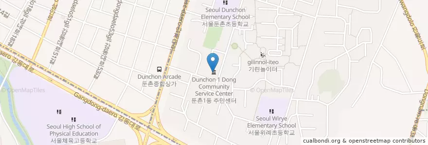 Mapa de ubicacion de 둔촌1동주민센터 en 대한민국, 서울, 둔촌동, 둔촌1동.