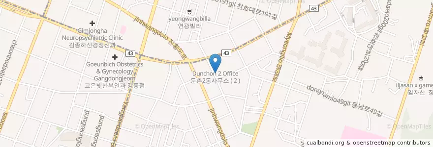 Mapa de ubicacion de 둔촌2동 주민센터 en Güney Kore, Seul, 강동구, 둔촌동, 둔촌2동.