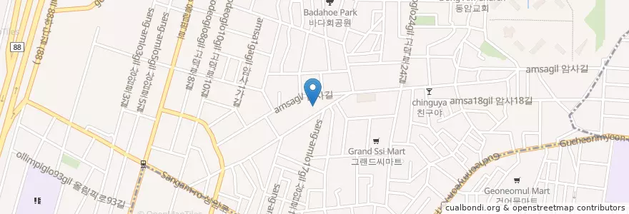 Mapa de ubicacion de 암사1동 주민센터 en كوريا الجنوبية, سول, 강동구, 암사동, 암사1동.