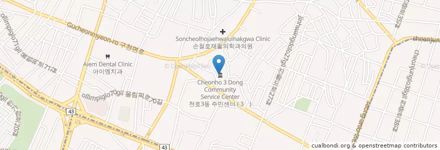 Mapa de ubicacion de 천호3동 주민센터 en 韩国/南韓, 首尔, 江東區, 천호동, 천호3동.