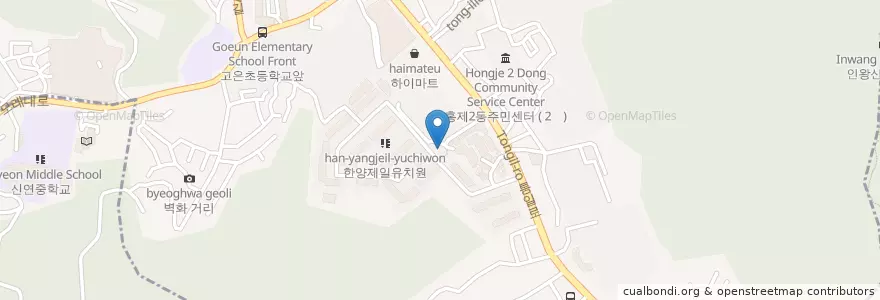Mapa de ubicacion de 홍제2동 주민센터 en كوريا الجنوبية, سول, 서대문구, 홍제1동.