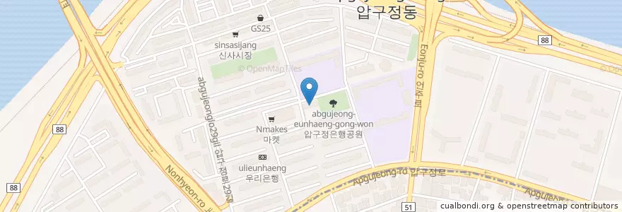 Mapa de ubicacion de 압구정동 주민센터 en Coreia Do Sul, Seul, 강남구, 압구정동.