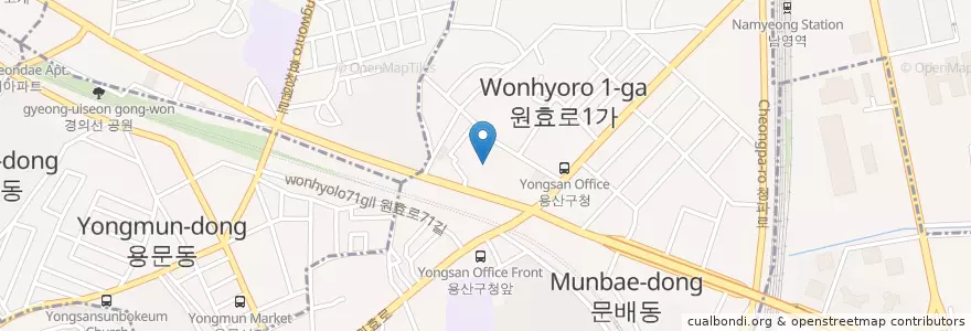 Mapa de ubicacion de 원효로1동 주민센터 en Korea Selatan, 서울, 용산구, 원효로1동.
