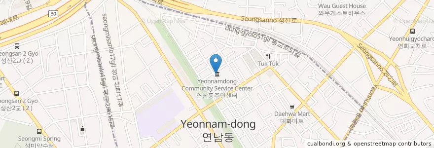 Mapa de ubicacion de 연남동주민센터 en كوريا الجنوبية, سول, 마포구, 연남동.