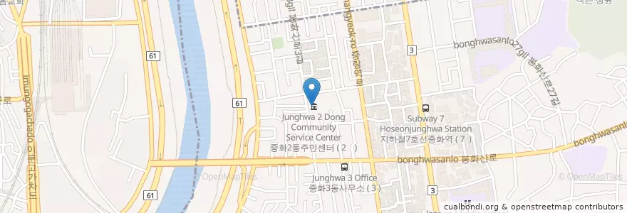 Mapa de ubicacion de 중화2동 주민센터 en Südkorea, Seoul, 중랑구, 중화2동.