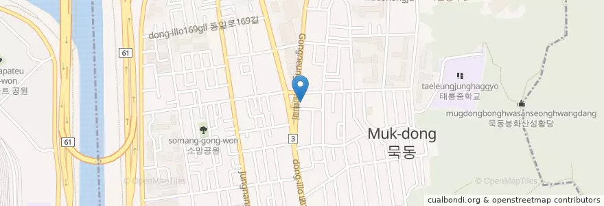 Mapa de ubicacion de 묵2동주민센터 en Güney Kore, Seul, 중랑구, 묵1동.