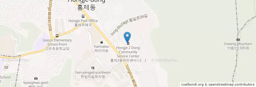 Mapa de ubicacion de 홍제2동주민센터 en Korea Selatan, 서울, 서대문구, 홍제2동.
