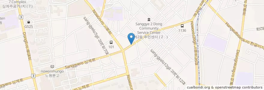 Mapa de ubicacion de 상계2동주민센터 en 대한민국, 서울, 노원구, 상계2동.