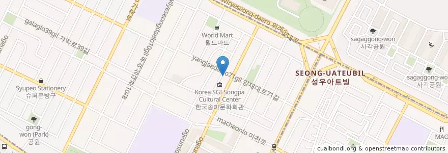 Mapa de ubicacion de 방이1동주민센터 en 대한민국, 서울, 송파구, 방이1동.