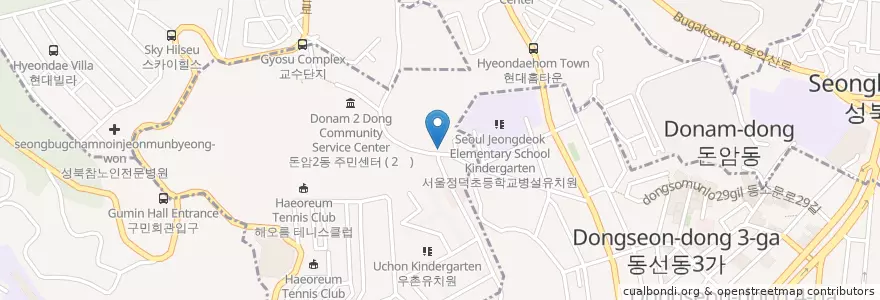 Mapa de ubicacion de 돈암2동주민센터 en 대한민국, 서울, 성북구.