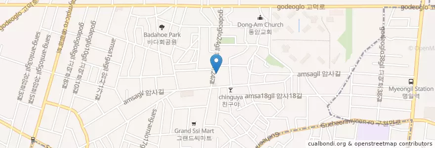 Mapa de ubicacion de 암사1동4동주민센터 en Corée Du Sud, Séoul, 강동구, 암사동, 암사1동.