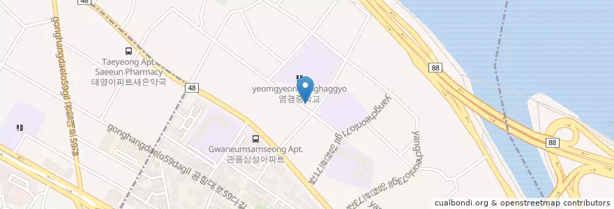 Mapa de ubicacion de 염창동 주민센터 en كوريا الجنوبية, سول, 강서구, 염창동, 염창동.