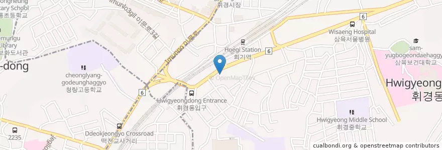 Mapa de ubicacion de 휘경2동 주민센터 en 대한민국, 서울, 동대문구, 휘경1동, 휘경2동.