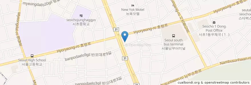 Mapa de ubicacion de 서초3동 주민센터 en Zuid-Korea, Seoel, 서초구, 서초3동, 서초동.