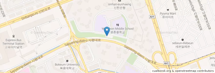 Mapa de ubicacion de 반포1동 주민센터 en 대한민국, 서울, 서초구, 반포동, 반포1동.