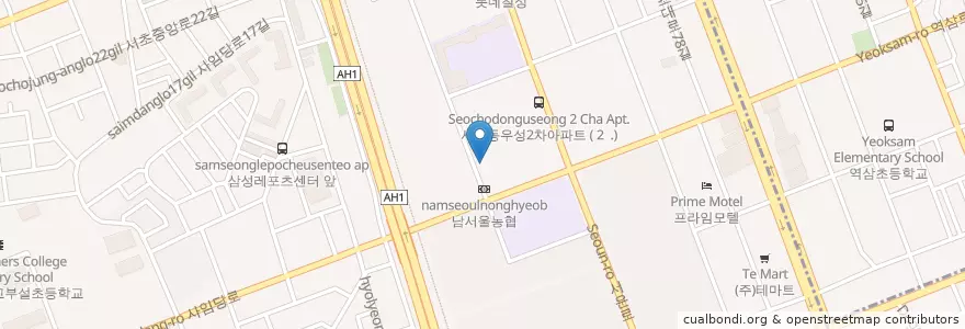Mapa de ubicacion de 서초2동 주민센터 en Güney Kore, Seul, 서초구, 서초동, 서초2동.