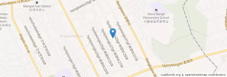 Mapa de ubicacion de 방배1동 주민센터 en Südkorea, Seoul, 서초구, 방배동, 방배1동.