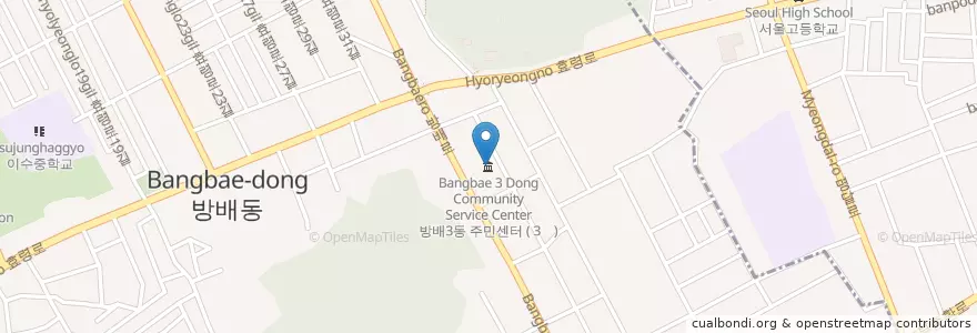 Mapa de ubicacion de 방배3동 주민센터 en Zuid-Korea, Seoel, 서초구, 방배3동, 방배동.