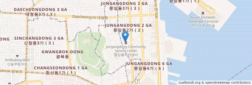 Mapa de ubicacion de 중앙동주민센터 en 대한민국, 부산, 중구, 동광동.