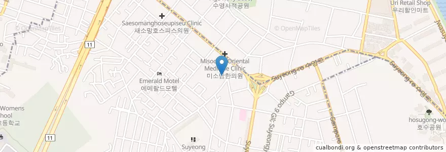 Mapa de ubicacion de 광안3동주민센터 en 대한민국, 부산, 수영구, 광안동.
