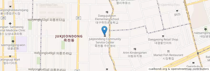 Mapa de ubicacion de 죽전동 주민센터 en 대한민국, 대구, 달서구, 죽전동.