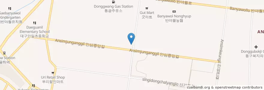 Mapa de ubicacion de 안심1동주민센터 en 대한민국, 대구, 동구, 안심동.