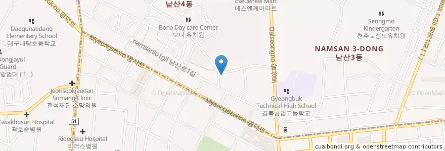 Mapa de ubicacion de 남산4동주민센터 en 大韓民国, 大邱, 南区, 남산동.