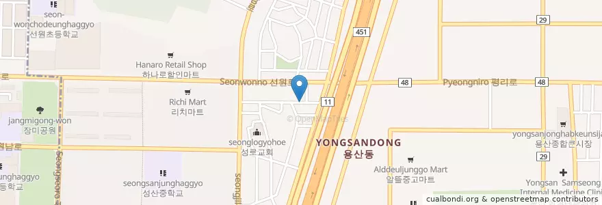 Mapa de ubicacion de 용산2동주민센터 en Республика Корея, Тэгу, 달서구, 용산동.