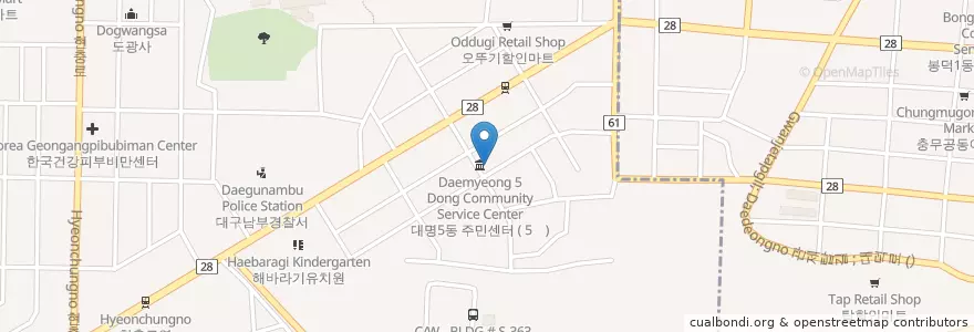 Mapa de ubicacion de 대명5동주민센터 en 韩国/南韓, 大邱, 南區, 대명동.