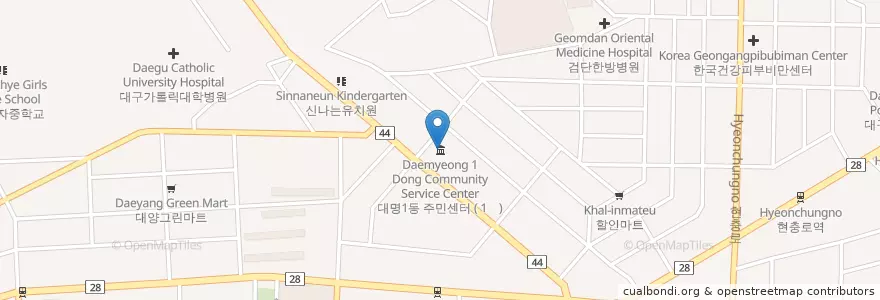 Mapa de ubicacion de 대명1동 주민센터 en Korea Selatan, Daegu, 남구, 대명동.