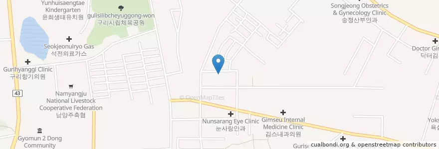 Mapa de ubicacion de 수택2동주민센터 en كوريا الجنوبية, 경기도, 구리시.