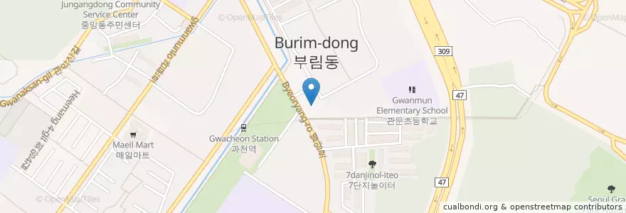 Mapa de ubicacion de 부림동주민센터 en 대한민국, 경기도, 과천시.