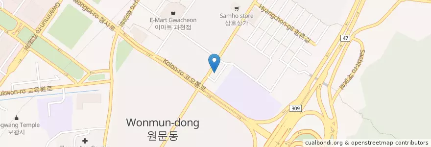 Mapa de ubicacion de 별양동주민센터 en 대한민국, 경기도, 과천시.