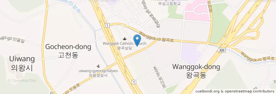 Mapa de ubicacion de 고천동주민센터 en Республика Корея, Кёнгидо, 의왕시, 고천동, 왕곡동.