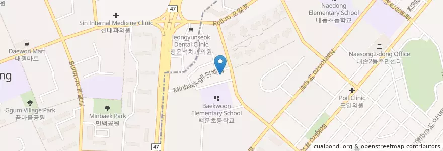Mapa de ubicacion de 내손1동주민센터 en 대한민국, 경기도, 안양시, 의왕시, 내손1동, 동안구.