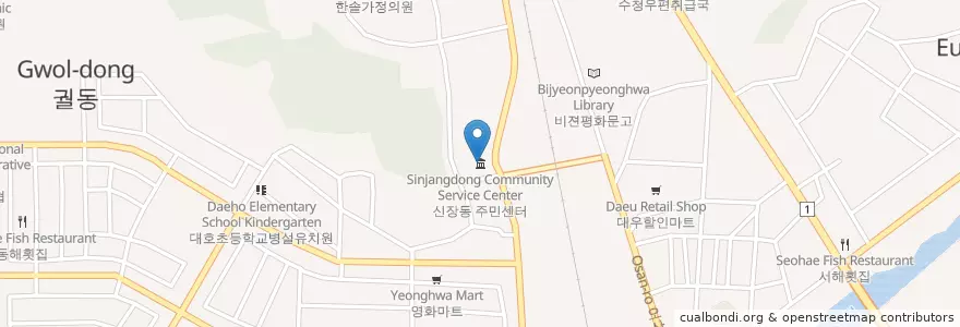 Mapa de ubicacion de 신장동주민센터 en كوريا الجنوبية, 경기도, 오산시.