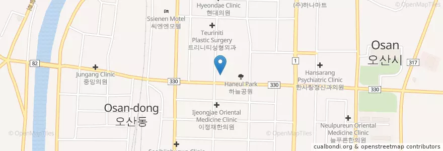Mapa de ubicacion de 중앙동주민센터 en Zuid-Korea, Gyeonggi-Do, 오산시.