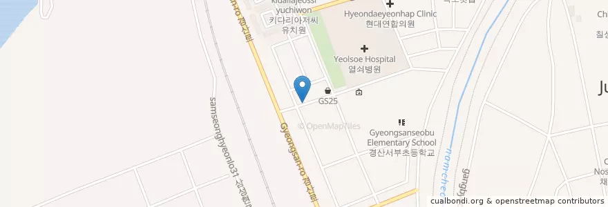 Mapa de ubicacion de 서부2동 주민센터 en 대한민국, 경상북도, 경산시, 서부1동.