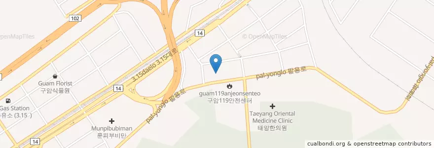 Mapa de ubicacion de 구암2동주민센터 en كوريا الجنوبية, 경상남도, 창원시, 의창구, 마산회원구.