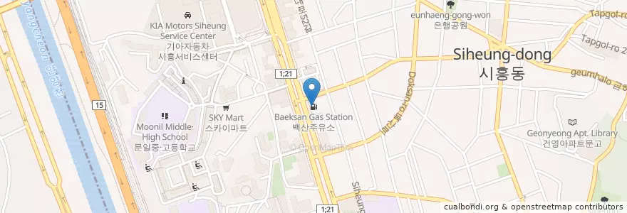 Mapa de ubicacion de 백산주유소 en 韩国/南韓, 首尔, 衿川區, 시흥1동.