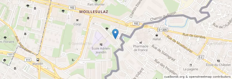 Mapa de ubicacion de P+R Moillesulaz en Zwitserland, Genève, Genève, Thônex.
