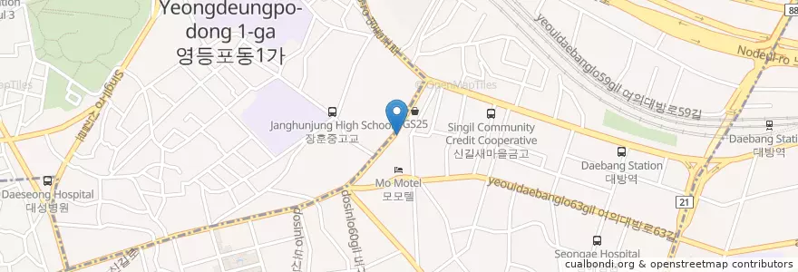 Mapa de ubicacion de 매봉주유소 en Республика Корея, Сеул, 영등포구, 신길1동.
