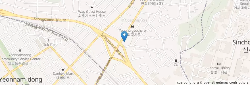 Mapa de ubicacion de SK 셀프 삼보주유소 en كوريا الجنوبية, سول, 마포구, 연희동.
