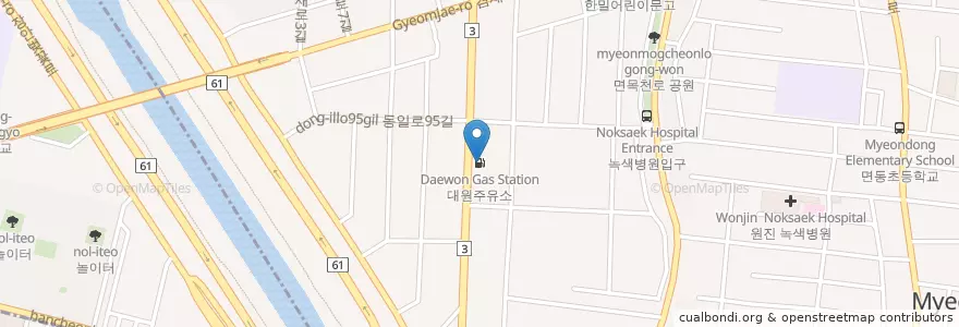 Mapa de ubicacion de 대원주유소 en 대한민국, 서울, 면목5동.