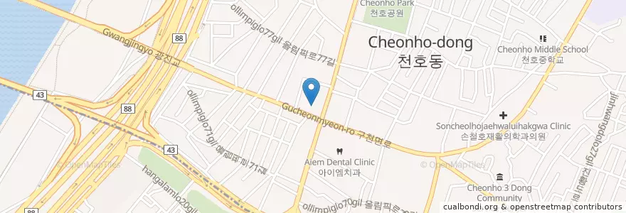 Mapa de ubicacion de 광성주유소 en Corée Du Sud, Séoul, 강동구, 천호동, 천호2동.